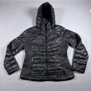 Calvin Klein Jacket Womens Large Black Packable Down Hooded Puffer Quilted